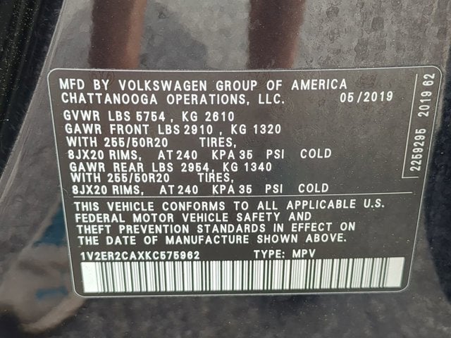 2019 Volkswagen Atlas 3.6L V6 SEL